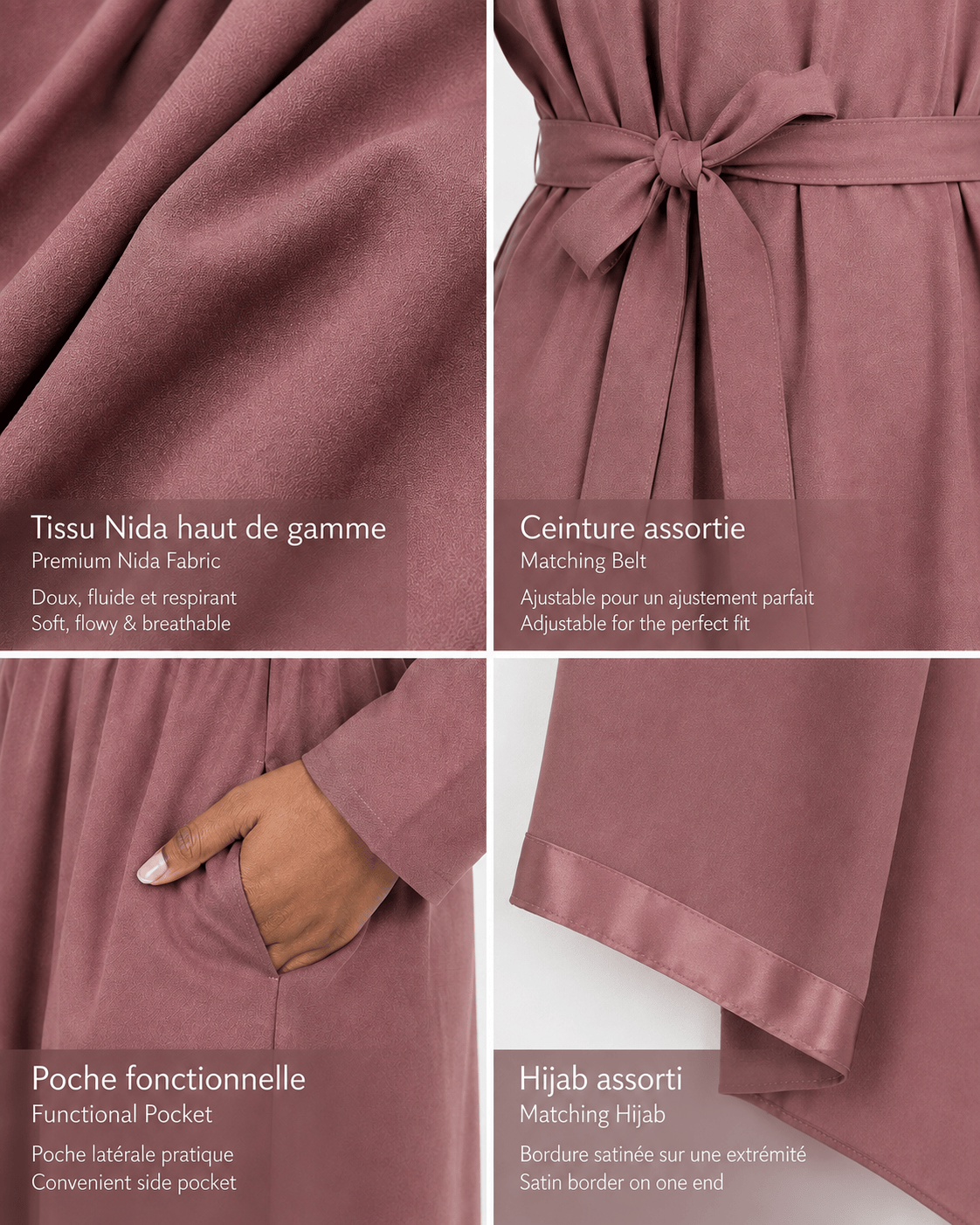 jolienisa Abaya Mauve Belted Nida Abaya | Includes Matching Hijab & Pockets Mauve Nida Abaya with Hijab & Belt | Jolie Nisa