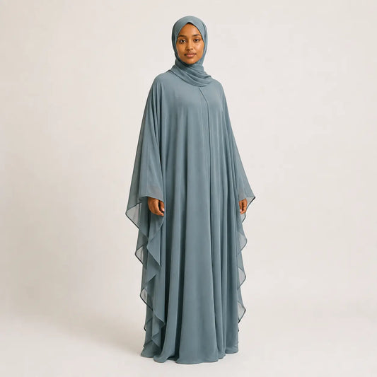 Jolie Nisa Kaftan Jade Green Chiffon Butterfly Farasha Abaya with Hijab Jade Green Chiffon Butterfly Farasha Abaya with Hijab