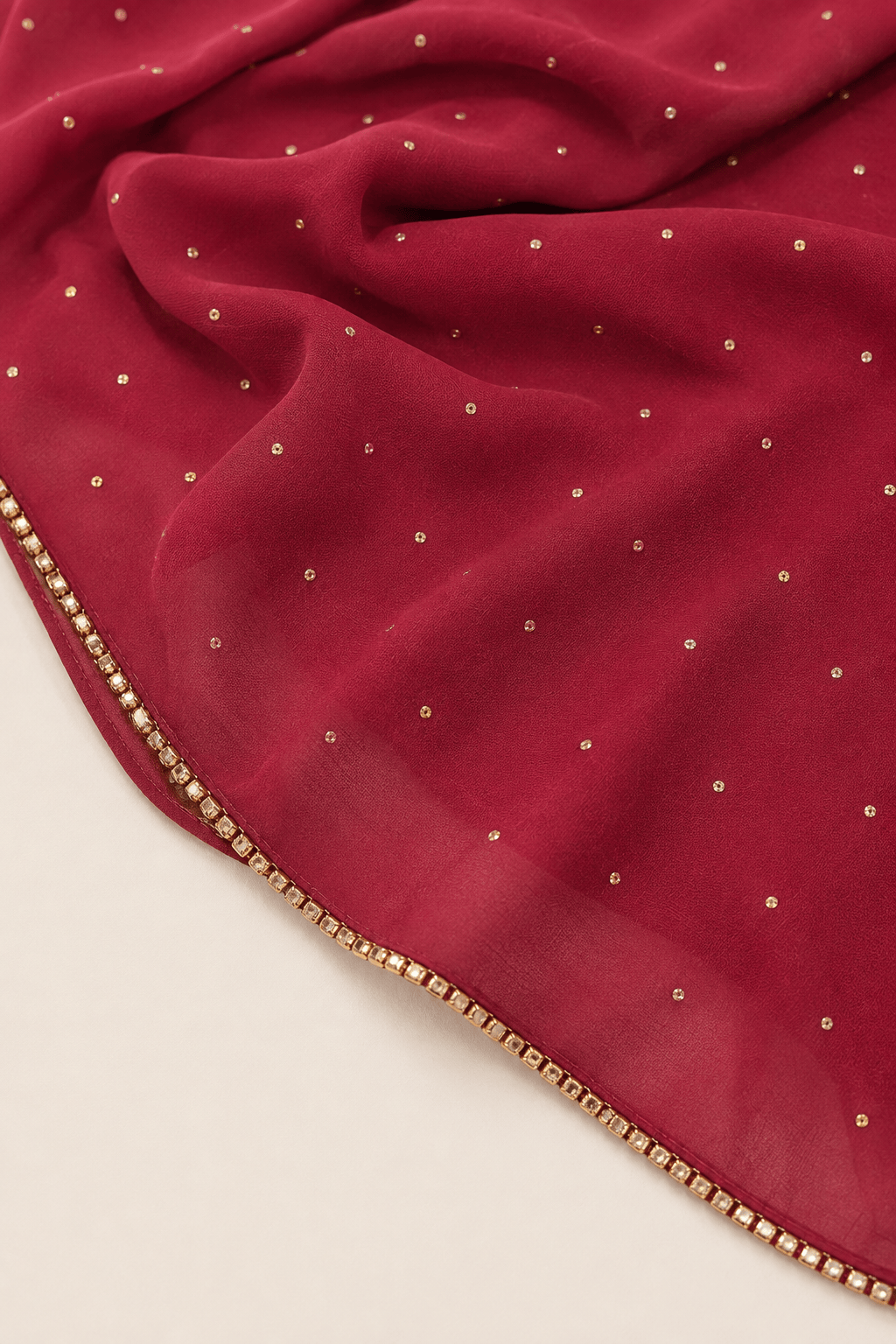 jolienisa Rhinestone Chiffon Hijab Dusty Burgundy Rhinestone Chiffon Hijab with Gold Border Burgundy Rhinestone Chiffon Hijab | Jolie Nisa