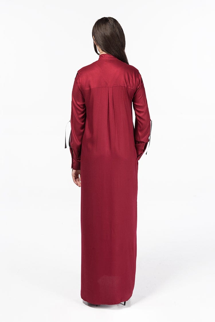 jolienisa Burgundy Abaya Dress with Convertible Sleeves
