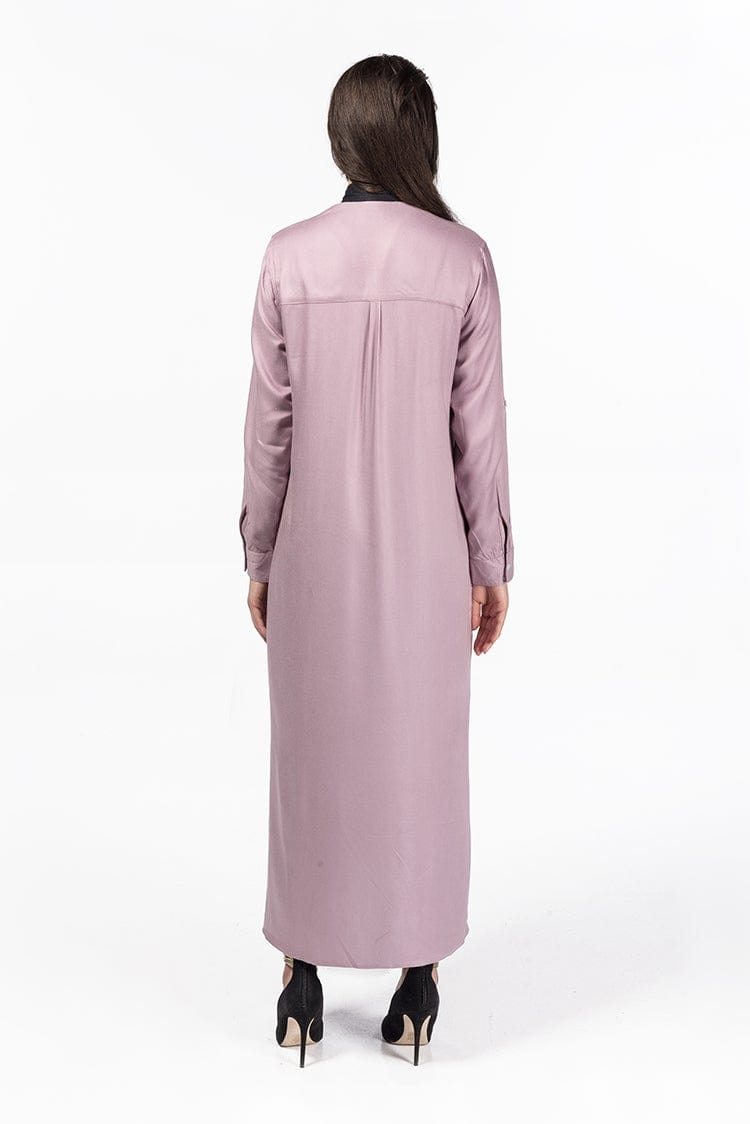 Lilac Button Down Tunic for Women with Mandarin Collar