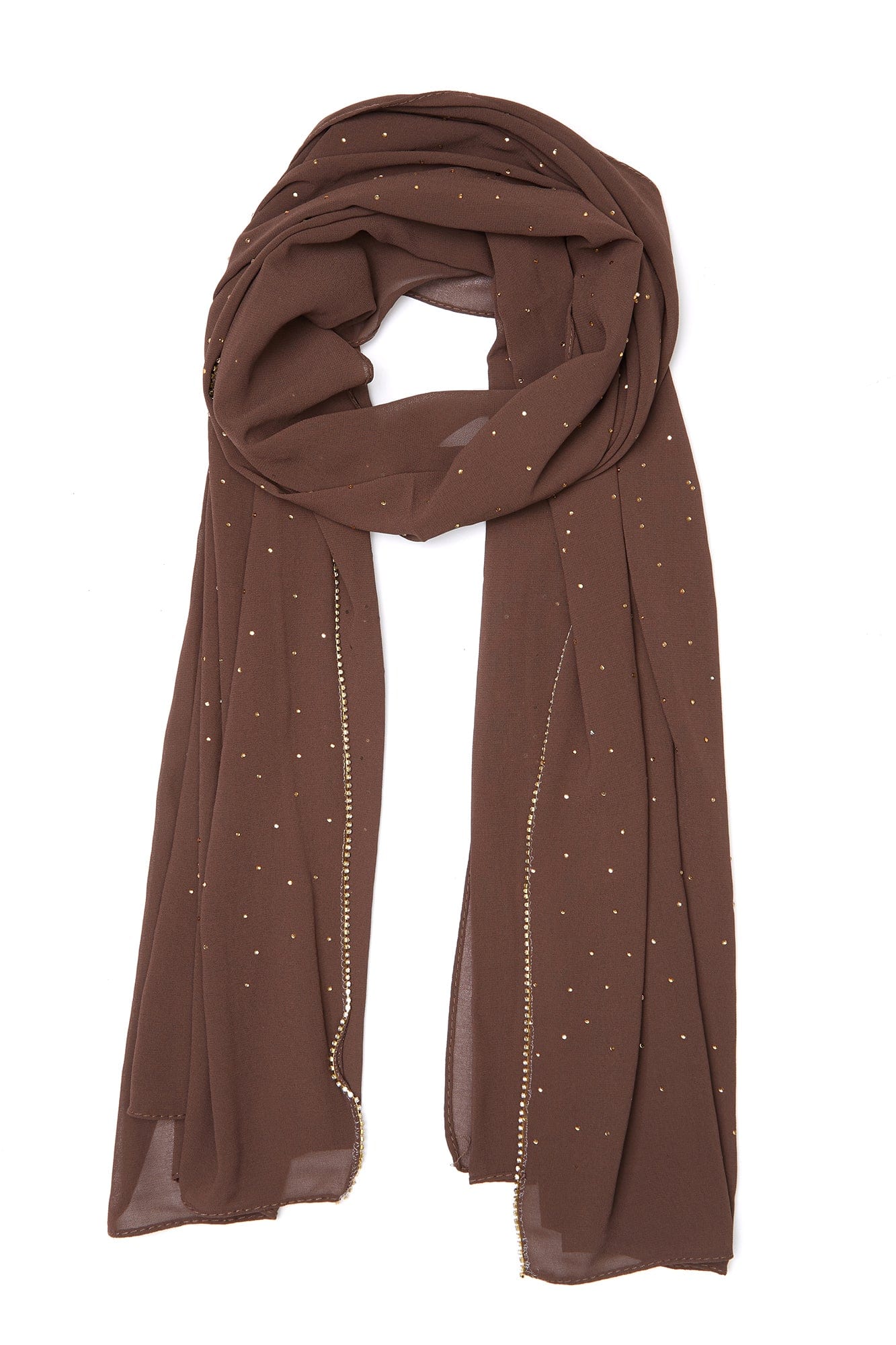 Rhinestone Studded Chiffon Hijab - Coffee Brown