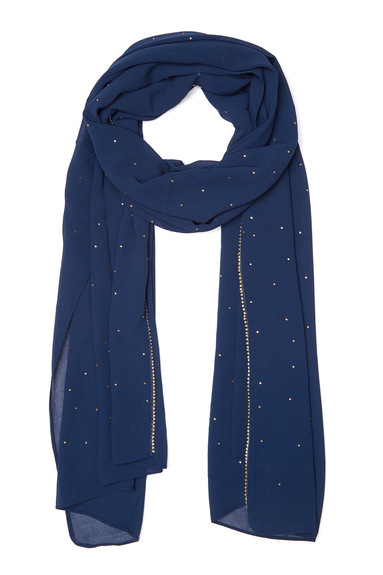 Rhinestone Studded Chiffon Hijab - Royal Blue