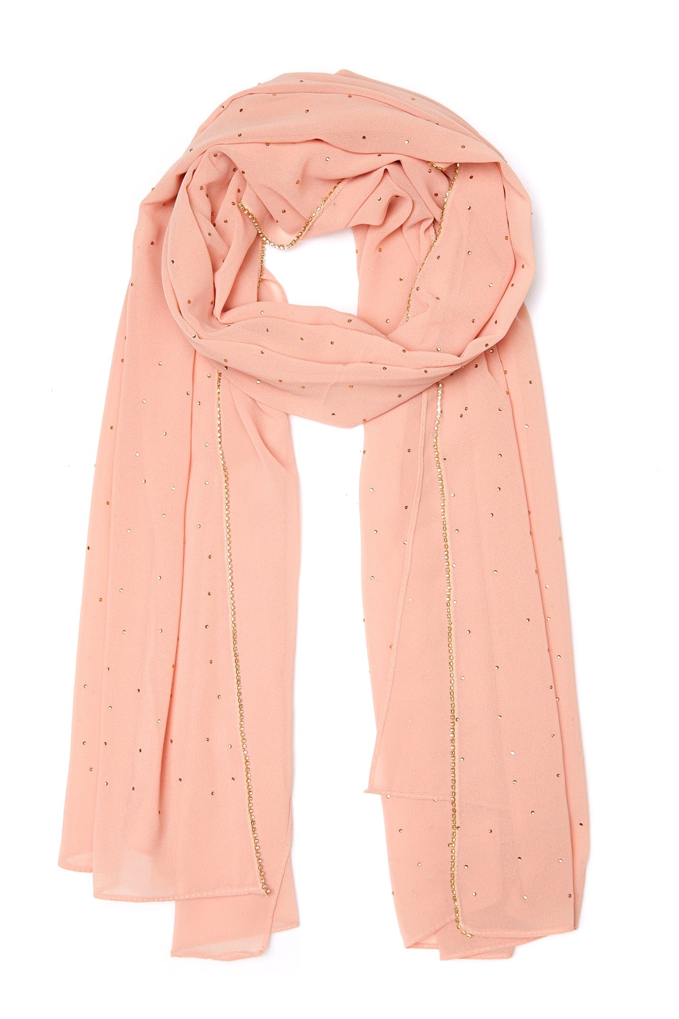 Rhinestone Studded Chiffon Hijab - Peach