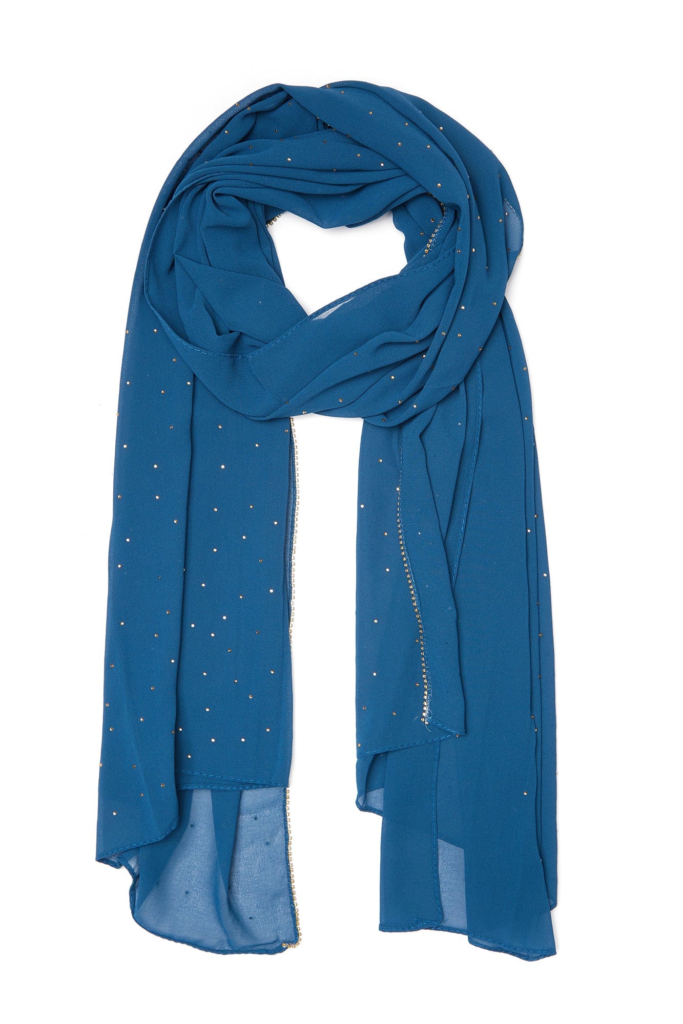 Rhinestone Studded Chiffon Hijab - Sapphire Blue