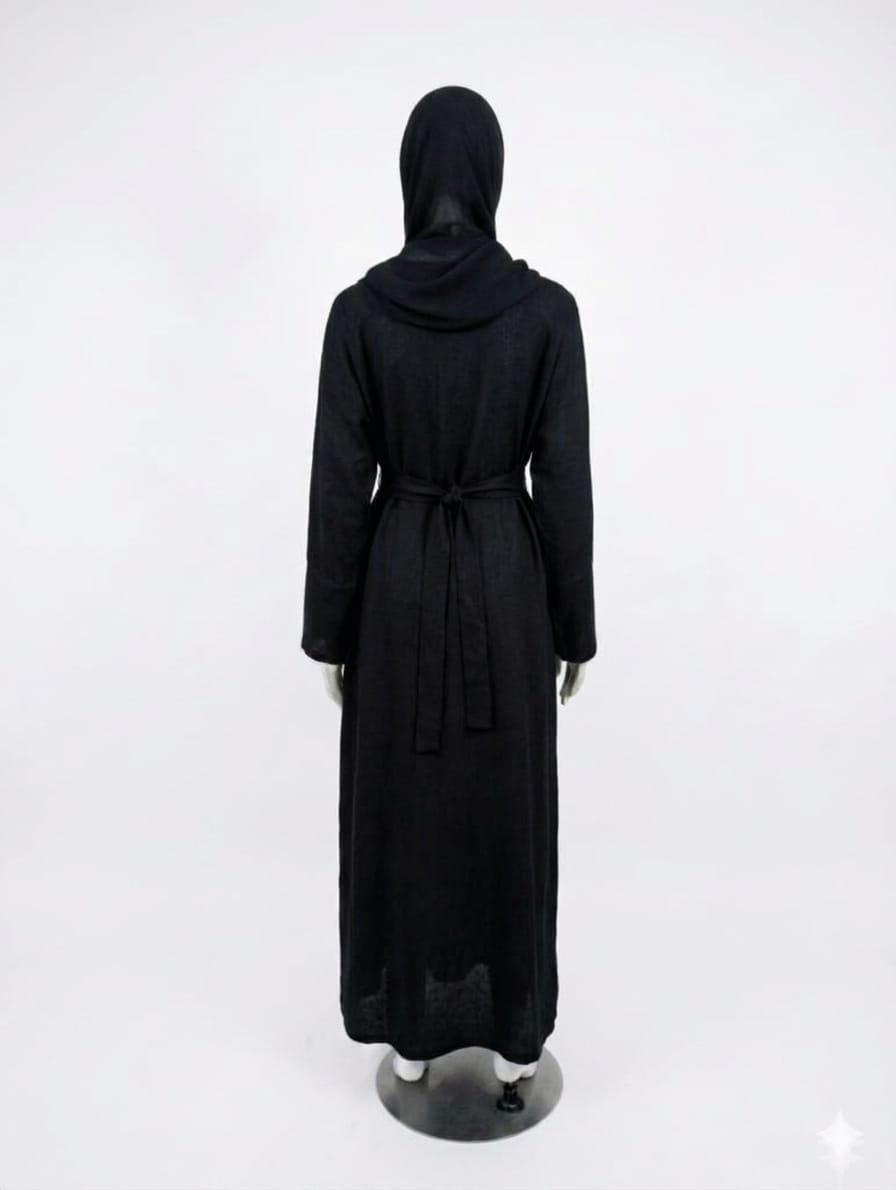 Jolie Nisa Abaya Black Belted Nida Abaya | Includes Matching Hijab & Pockets Black Belted Nida Abaya | Includes Matching Hijab & Pockets