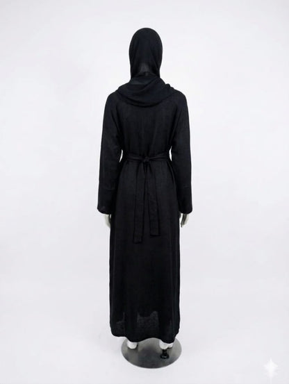 Jolie Nisa Abaya Black Belted Nida Abaya | Includes Matching Hijab & Pockets Black Belted Nida Abaya | Includes Matching Hijab & Pockets