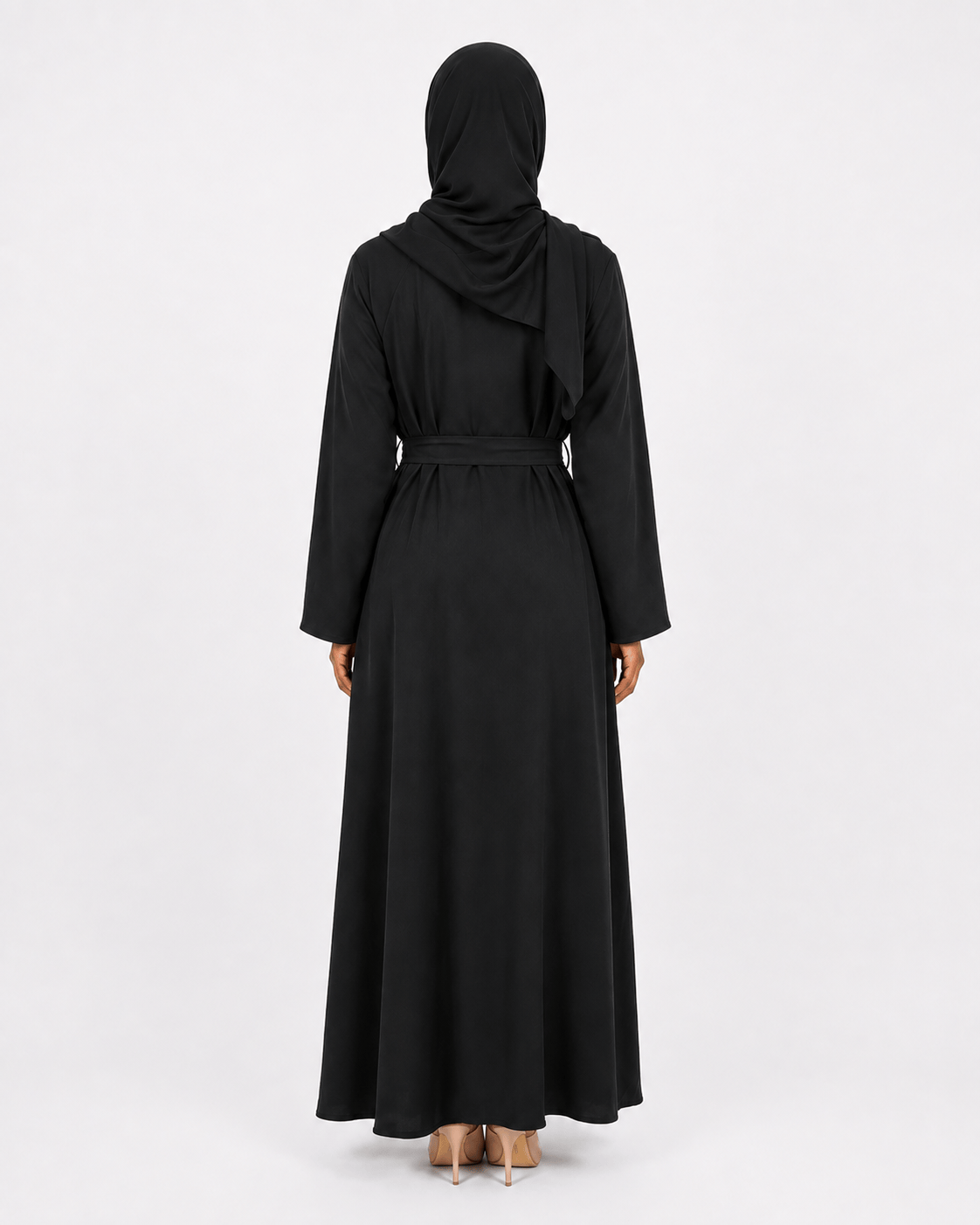Jolie Nisa Abaya Black Belted Nida Abaya | Includes Matching Hijab & Pockets Black Belted Nida Abaya | Includes Matching Hijab & Pockets
