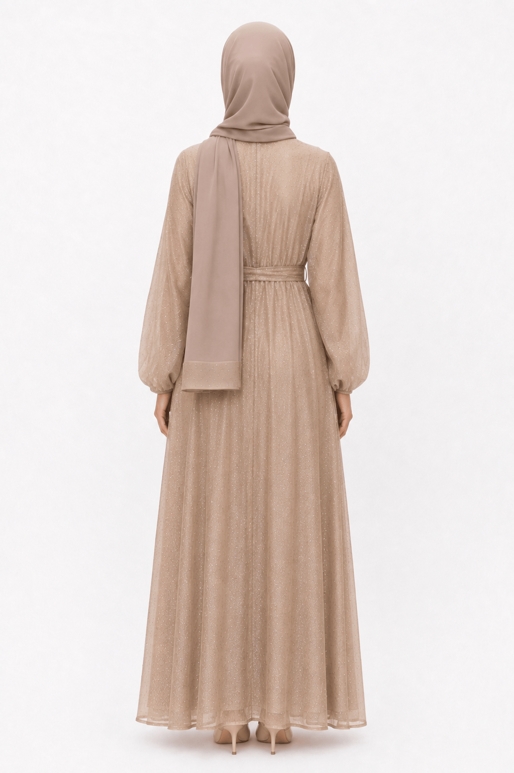 jolienisa Abaya Golden Taupe Sparkle Organza Closed Abaya Set Golden Taupe Organza Closed Abaya Set | Jolie Nisa