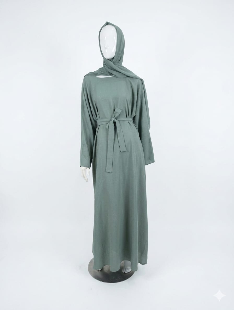 Jolie Nisa Abaya Jade Belted Nida Abaya | Includes Matching Hijab & Pockets Jade Belted Nida Abaya | Includes Matching Hijab & Pockets
