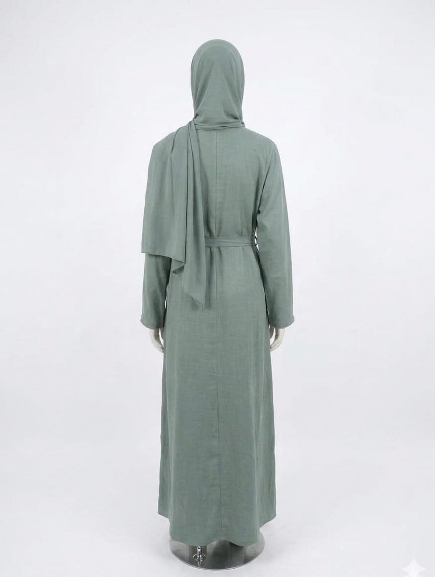 Jolie Nisa Abaya Jade Belted Nida Abaya | Includes Matching Hijab & Pockets Jade Belted Nida Abaya | Includes Matching Hijab & Pockets