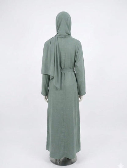 Jolie Nisa Abaya Jade Belted Nida Abaya | Includes Matching Hijab & Pockets Jade Belted Nida Abaya | Includes Matching Hijab & Pockets