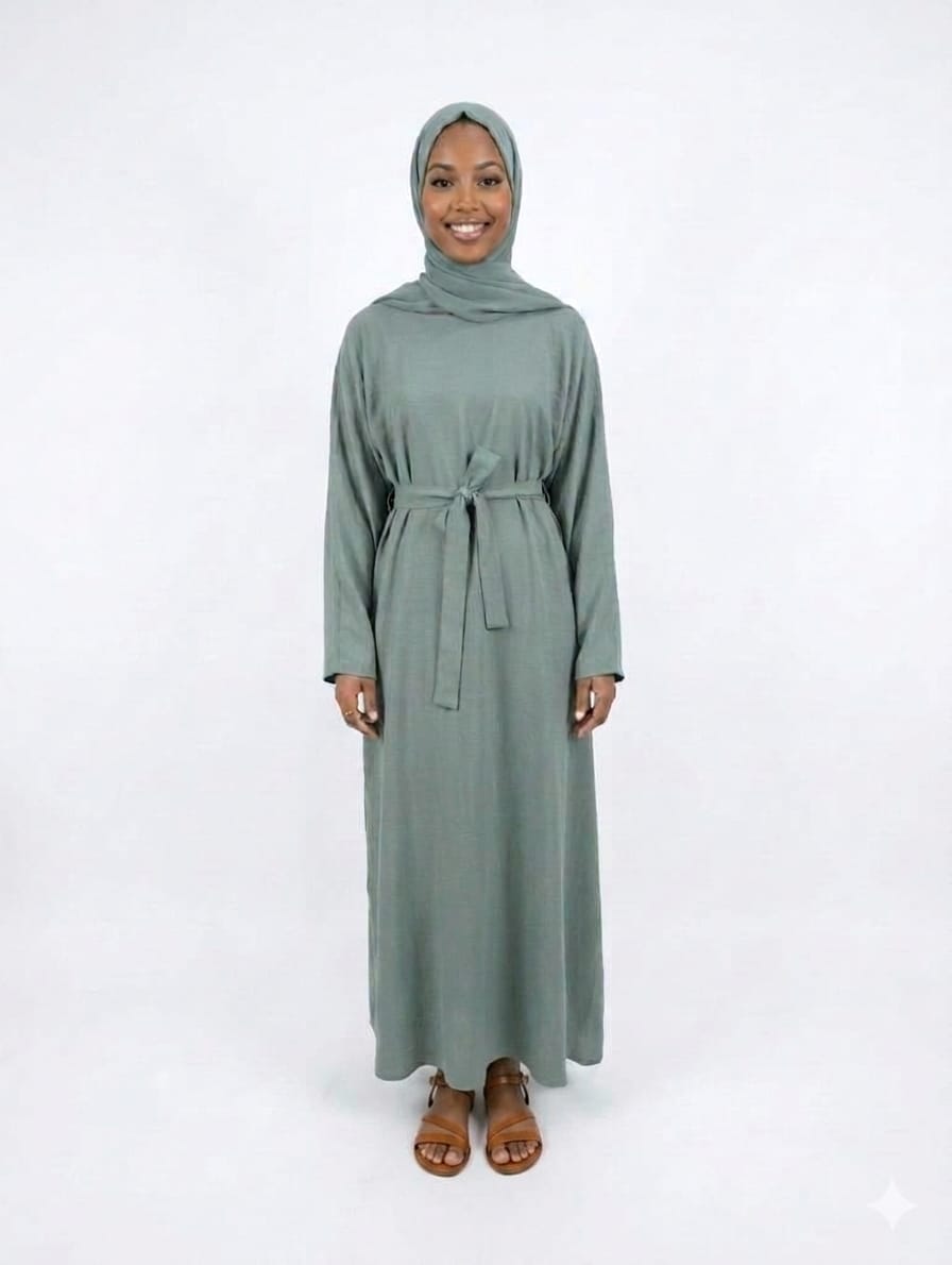 Jolie Nisa Abaya Jade Belted Nida Abaya | Includes Matching Hijab & Pockets Jade Belted Nida Abaya | Includes Matching Hijab & Pockets