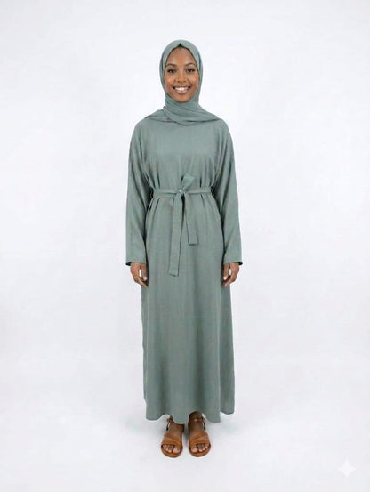 Jolie Nisa Abaya Jade Belted Nida Abaya | Includes Matching Hijab & Pockets Jade Belted Nida Abaya | Includes Matching Hijab & Pockets