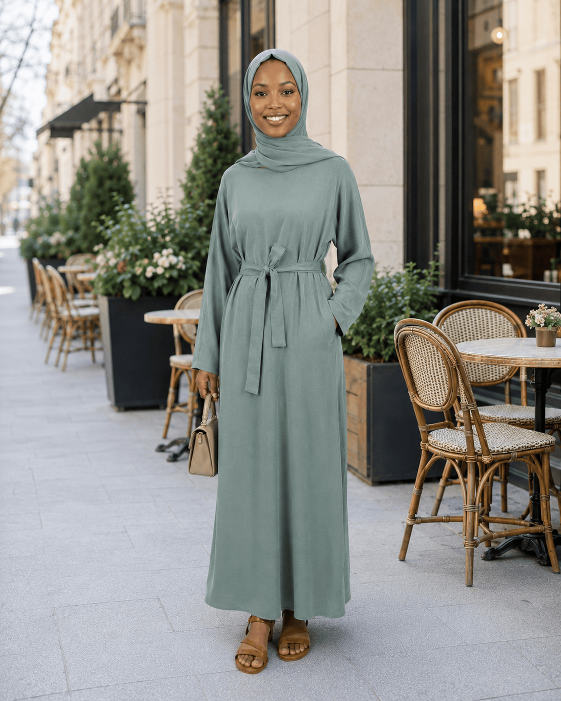 Jolie Nisa Abaya Jade Belted Nida Abaya | Includes Matching Hijab & Pockets Jade Belted Nida Abaya | Includes Matching Hijab & Pockets