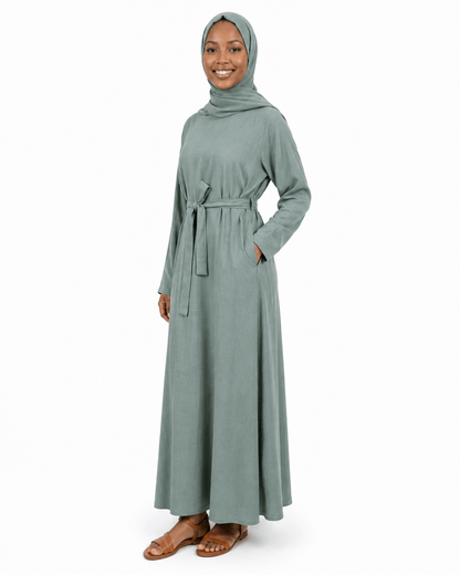 Jolie Nisa Abaya Jade Belted Nida Abaya | Includes Matching Hijab & Pockets Jade Belted Nida Abaya | Includes Matching Hijab & Pockets