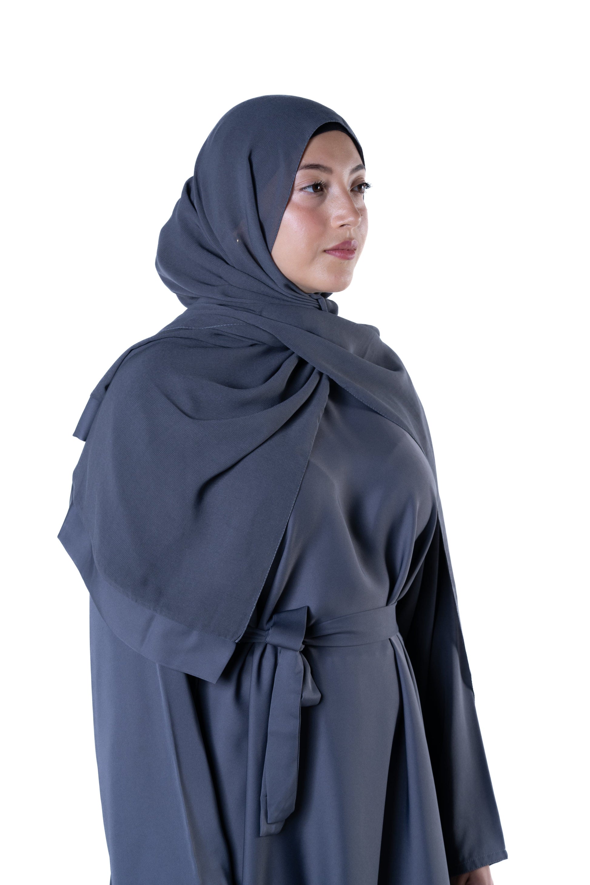 Jolie Nisa Grey Satin Abaya Full-Length Modest Dress with Belt & Hijab jolienisa Jolie Nisa Grey Satin Abaya Full-Length Modest Dress with Belt & Hijab jolienisa
