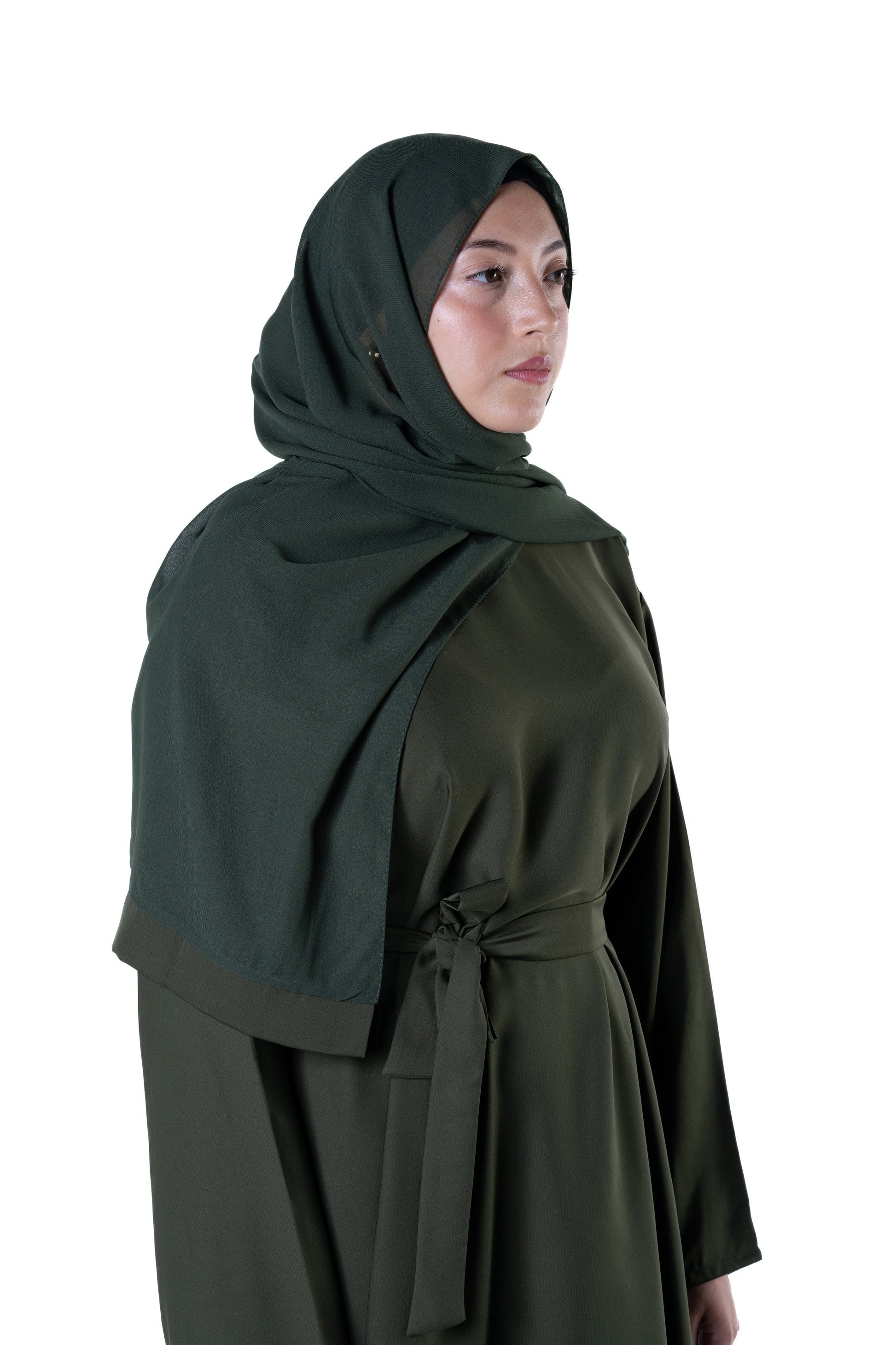 olive green dress with hijab Olive Green Satin Crinkle Hijab for Formal Occasions Lina Zibdeh