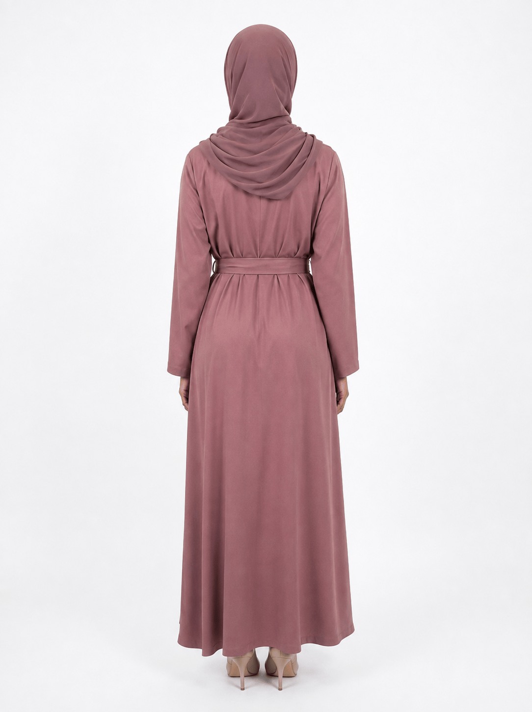 jolienisa Abaya Mauve Belted Nida Abaya | Includes Matching Hijab & Pockets Mauve Nida Abaya with Hijab & Belt | Jolie Nisa