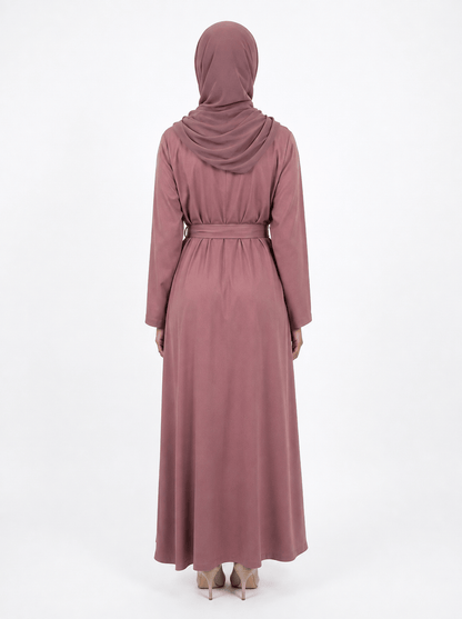jolienisa Abaya Mauve Belted Nida Abaya | Includes Matching Hijab & Pockets Mauve Nida Abaya with Hijab & Belt | Jolie Nisa