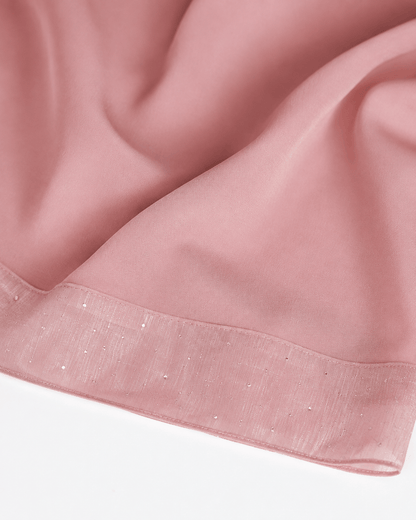 Matching Rose Gold chiffon hijab with silver-dot organza end detail