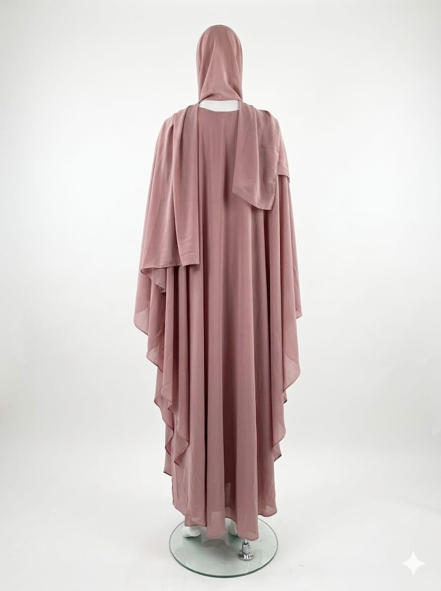 Jolie Nisa Kaftan Chiffon Butterfly Abaya with Hijab | Dusty Rose Farasha Butterfly Abaya with Hijab | Dusty Rose | Jolie Nisa