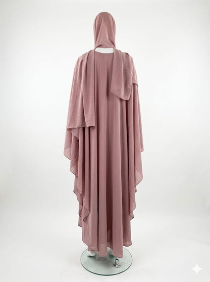 Jolie Nisa Kaftan Chiffon Butterfly Abaya with Hijab | Dusty Rose Farasha Butterfly Abaya with Hijab | Dusty Rose | Jolie Nisa
