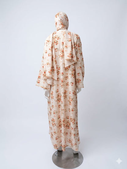 Blush Pink Floral 4-Piece Abaya Kimono Set | Jolie Nisa