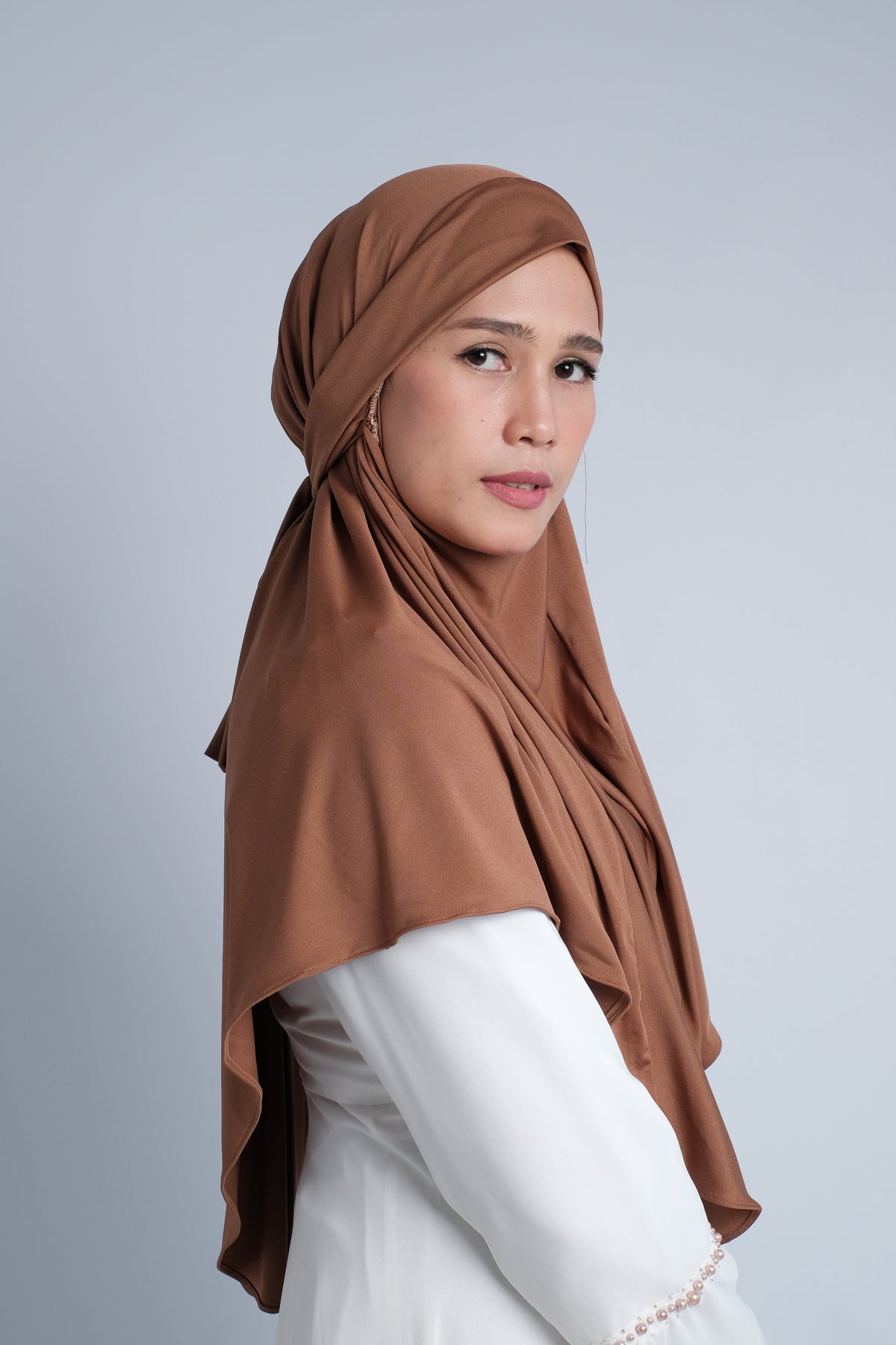 Mocca crinkle khimar with built-in niqab, full coverage hijab for prayer and daily wear