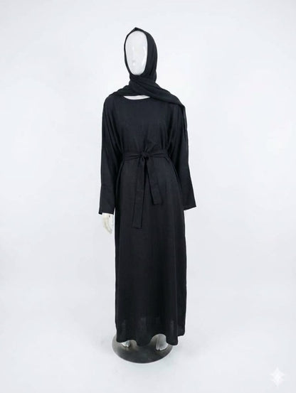 Jolie Nisa Abaya Black Belted Nida Abaya | Includes Matching Hijab & Pockets Black Belted Nida Abaya | Includes Matching Hijab & Pockets