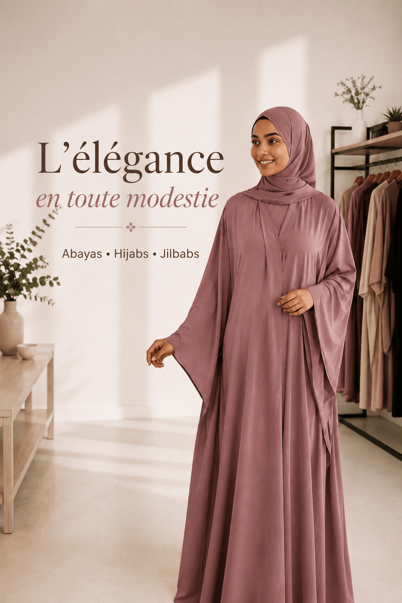 Jolie Nisa modest fashion in Montreal featuring an elegant mauve abaya and hijab.