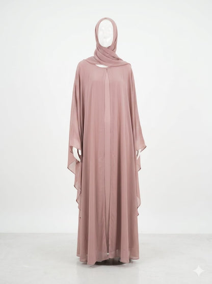 Jolie Nisa Kaftan Chiffon Butterfly Abaya with Hijab | Dusty Rose Farasha Butterfly Abaya with Hijab | Dusty Rose | Jolie Nisa