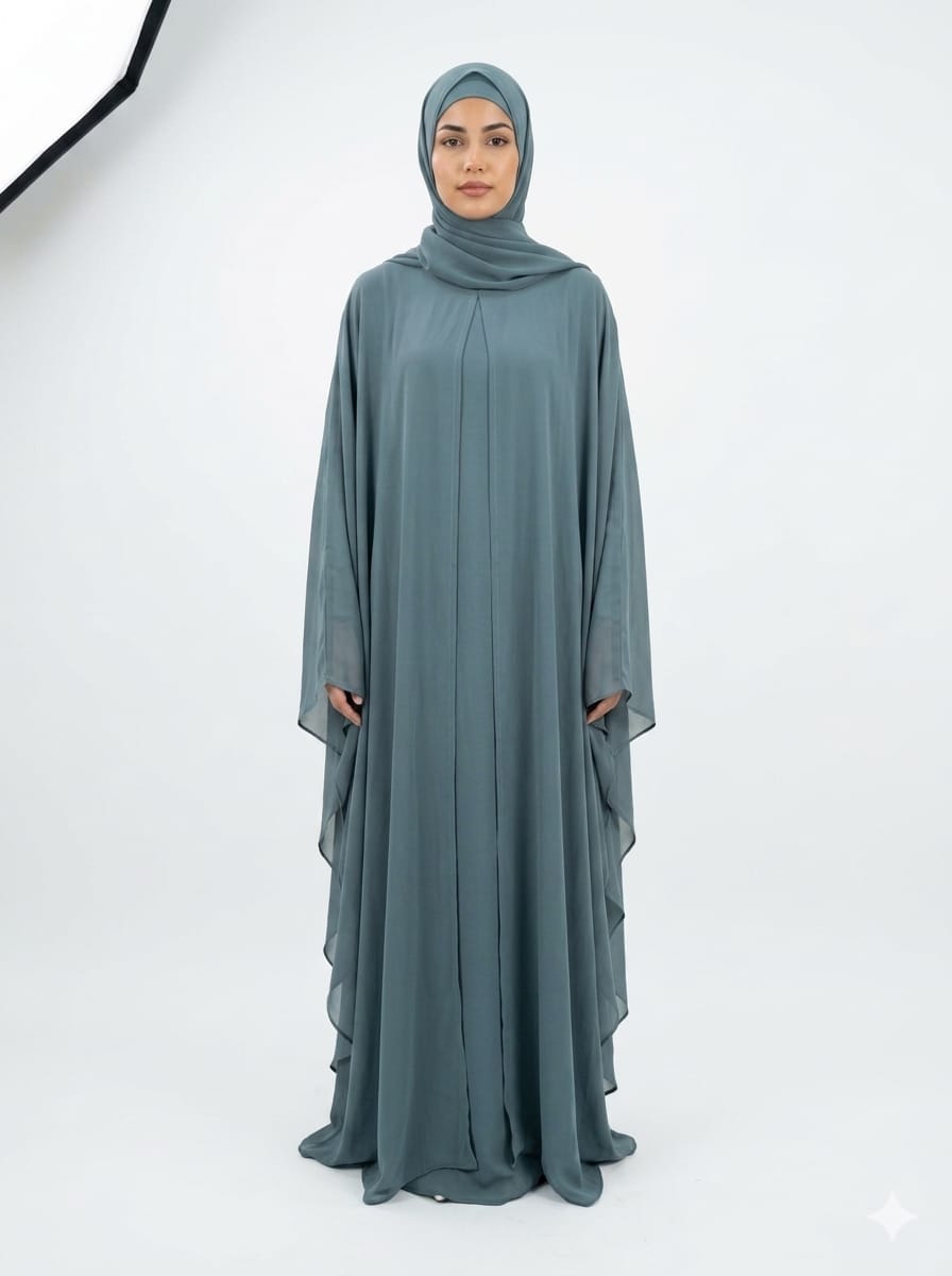 Jolie Nisa Kaftan 52 Chiffon Butterfly Abaya with Hijab | Jade Farasha Butterfly Abaya with Hijab | Jade | Jolie Nisa