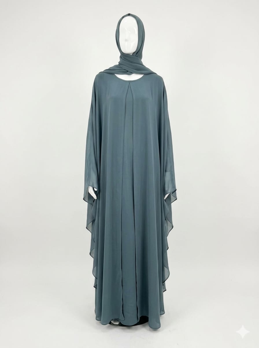 Jolie Nisa Kaftan Chiffon Butterfly Abaya with Hijab | Jade Farasha Butterfly Abaya with Hijab | Jade | Jolie Nisa