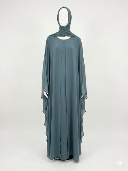 Jolie Nisa Kaftan Chiffon Butterfly Abaya with Hijab | Jade Farasha Butterfly Abaya with Hijab | Jade | Jolie Nisa