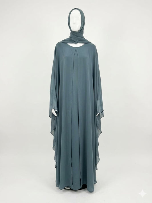Jolie Nisa Kaftan Chiffon Butterfly Abaya with Hijab | Jade Farasha Butterfly Abaya with Hijab | Jade | Jolie Nisa