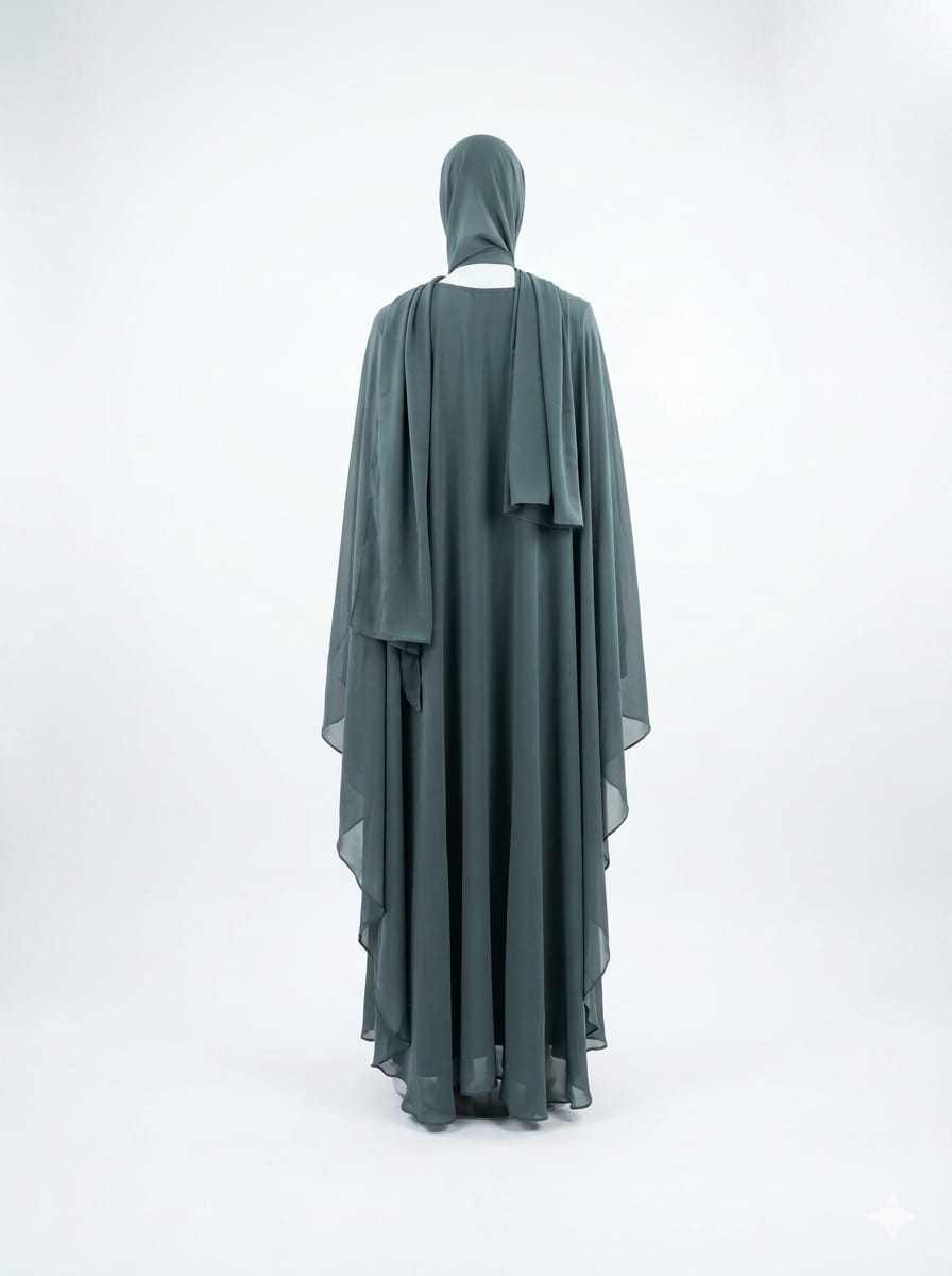Jolie Nisa Kaftan Chiffon Butterfly Abaya with Hijab | Jade Farasha Butterfly Abaya with Hijab | Jade | Jolie Nisa