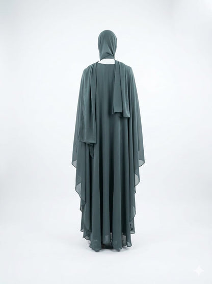 Jolie Nisa Kaftan Chiffon Butterfly Abaya with Hijab | Jade Farasha Butterfly Abaya with Hijab | Jade | Jolie Nisa