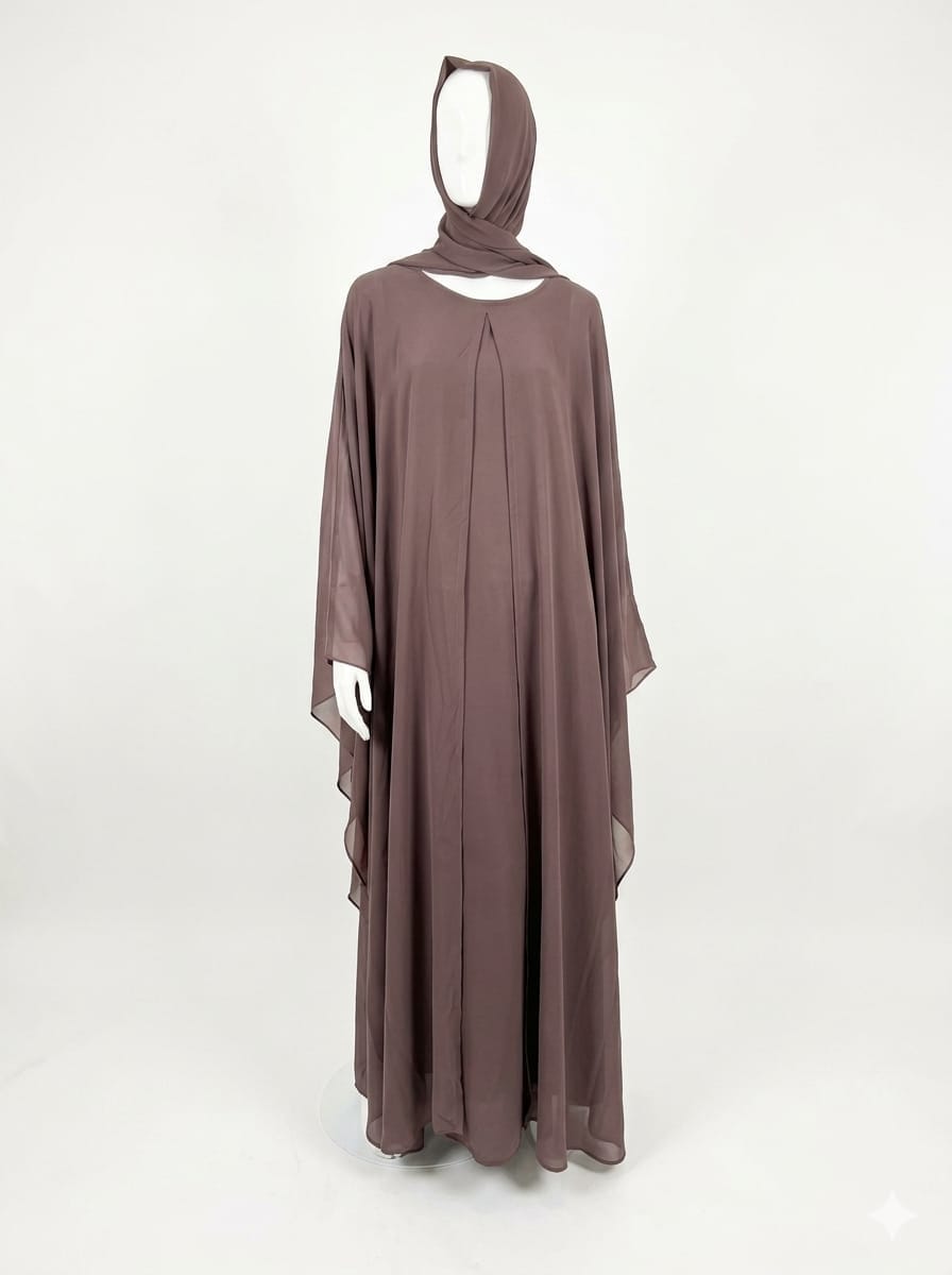 Jolie Nisa Kaftan Chiffon Butterfly Abaya with Hijab | Mauve Farasha Butterfly Abaya with Hijab | Mauve | Jolie Nisa