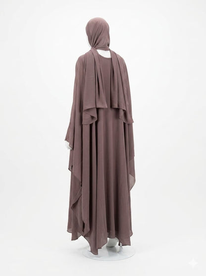 Jolie Nisa Kaftan Chiffon Butterfly Abaya with Hijab | Mauve Farasha Butterfly Abaya with Hijab | Mauve | Jolie Nisa