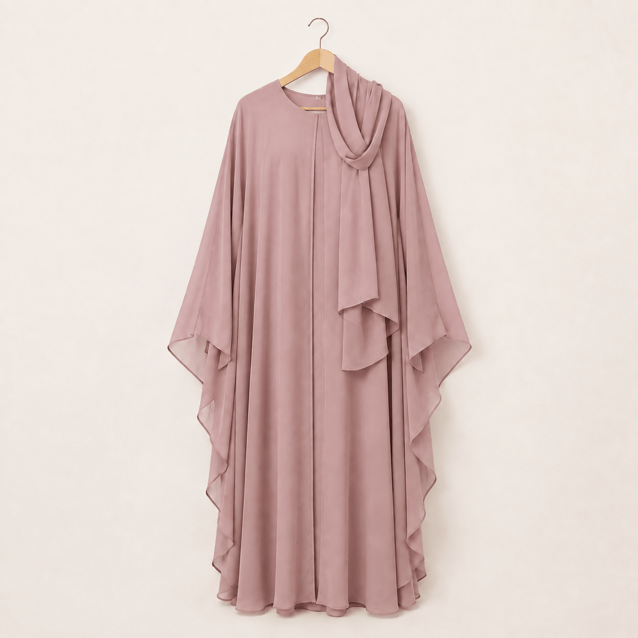 Jolie Nisa Kaftan Dusty Rose Butterfly Farasha Abaya | Jolie Nisa Farasha Butterfly Abaya with Hijab | Rose Pink | Jolie Nisa