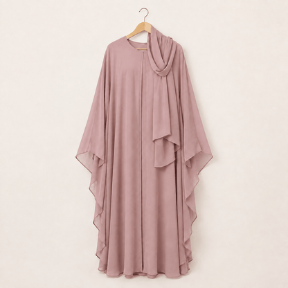 Jolie Nisa Kaftan Dusty Rose Butterfly Farasha Abaya | Jolie Nisa Farasha Butterfly Abaya with Hijab | Rose Pink | Jolie Nisa