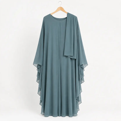 Jolie Nisa Kaftan Jade Green Chiffon Butterfly Farasha Abaya with Hijab Jade Green Chiffon Butterfly Farasha Abaya with Hijab