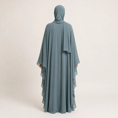 Jolie Nisa Kaftan Jade Green Chiffon Butterfly Farasha Abaya with Hijab Jade Green Chiffon Butterfly Farasha Abaya with Hijab