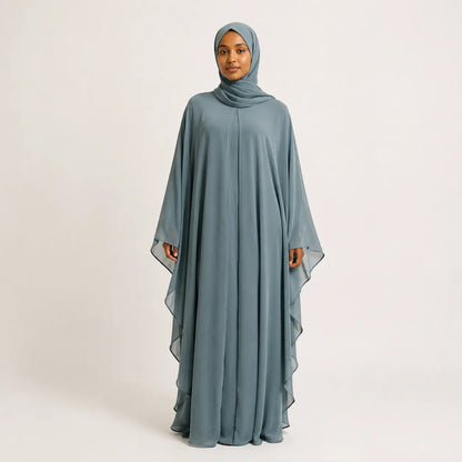 Jolie Nisa Kaftan Jade Green Chiffon Butterfly Farasha Abaya with Hijab Jade Green Chiffon Butterfly Farasha Abaya with Hijab