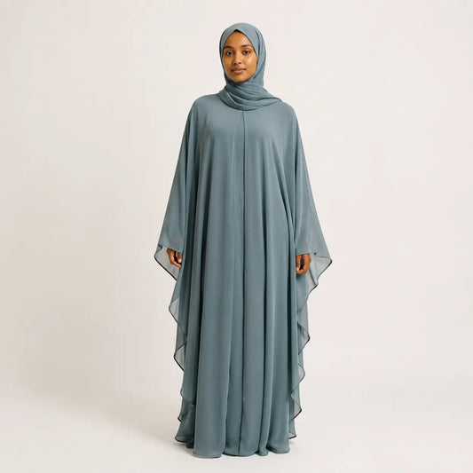 Jolie Nisa Kaftan Jade Green Chiffon Butterfly Farasha Abaya with Hijab Jade Green Chiffon Butterfly Farasha Abaya with Hijab