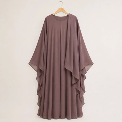 Jolie Nisa Kaftan Mauve Chiffon Butterfly Farasha Abaya with Matching Hijab Farasha Butterfly Abaya with Hijab | Mauve | Jolie Nisa