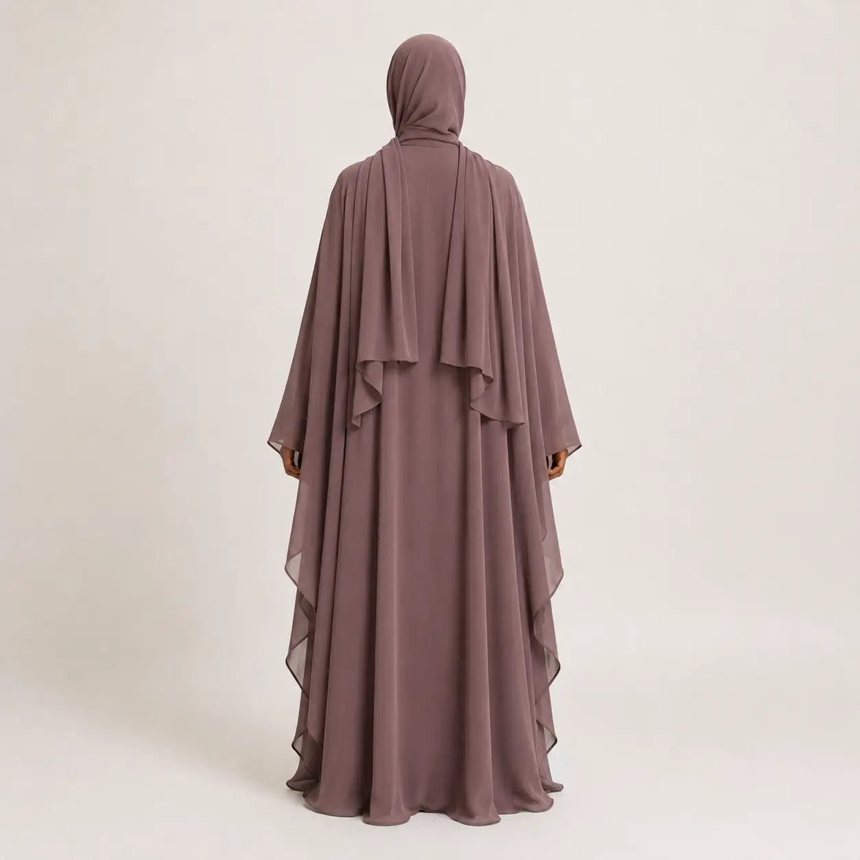 Jolie Nisa Kaftan Mauve Chiffon Butterfly Farasha Abaya with Matching Hijab Farasha Butterfly Abaya with Hijab | Mauve | Jolie Nisa