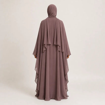 Jolie Nisa Kaftan Mauve Chiffon Butterfly Farasha Abaya with Matching Hijab Farasha Butterfly Abaya with Hijab | Mauve | Jolie Nisa