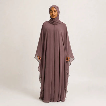 Jolie Nisa Kaftan Mauve Chiffon Butterfly Farasha Abaya with Matching Hijab Farasha Butterfly Abaya with Hijab | Mauve | Jolie Nisa